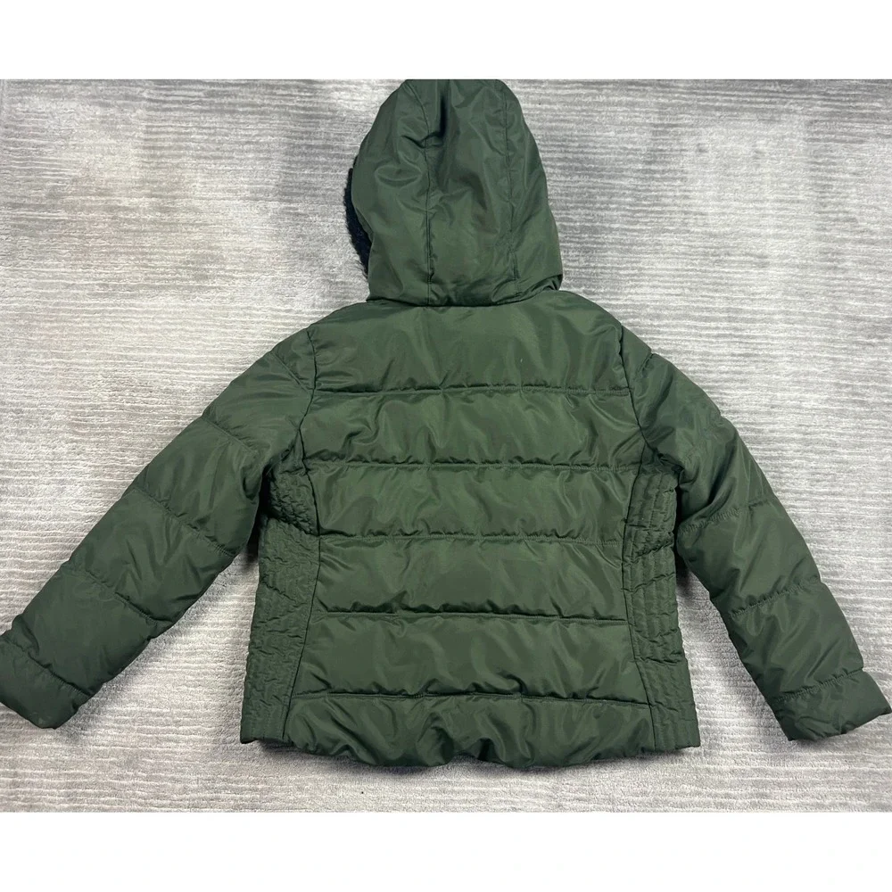 Old Navy‎ Puffer Jacket Womens L Olive Green Faux Fur Hood Quilted Winter Coat
